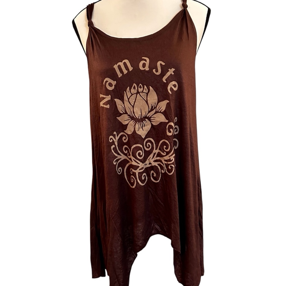 Brown Namaste Lotus Asymmetrical Tank Top
